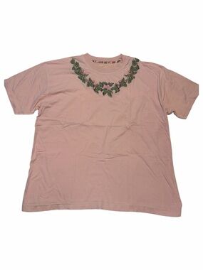 VTG Carol Little Pink Rose Embroidered Tee Cotton Garden Feminine Floral Sz L